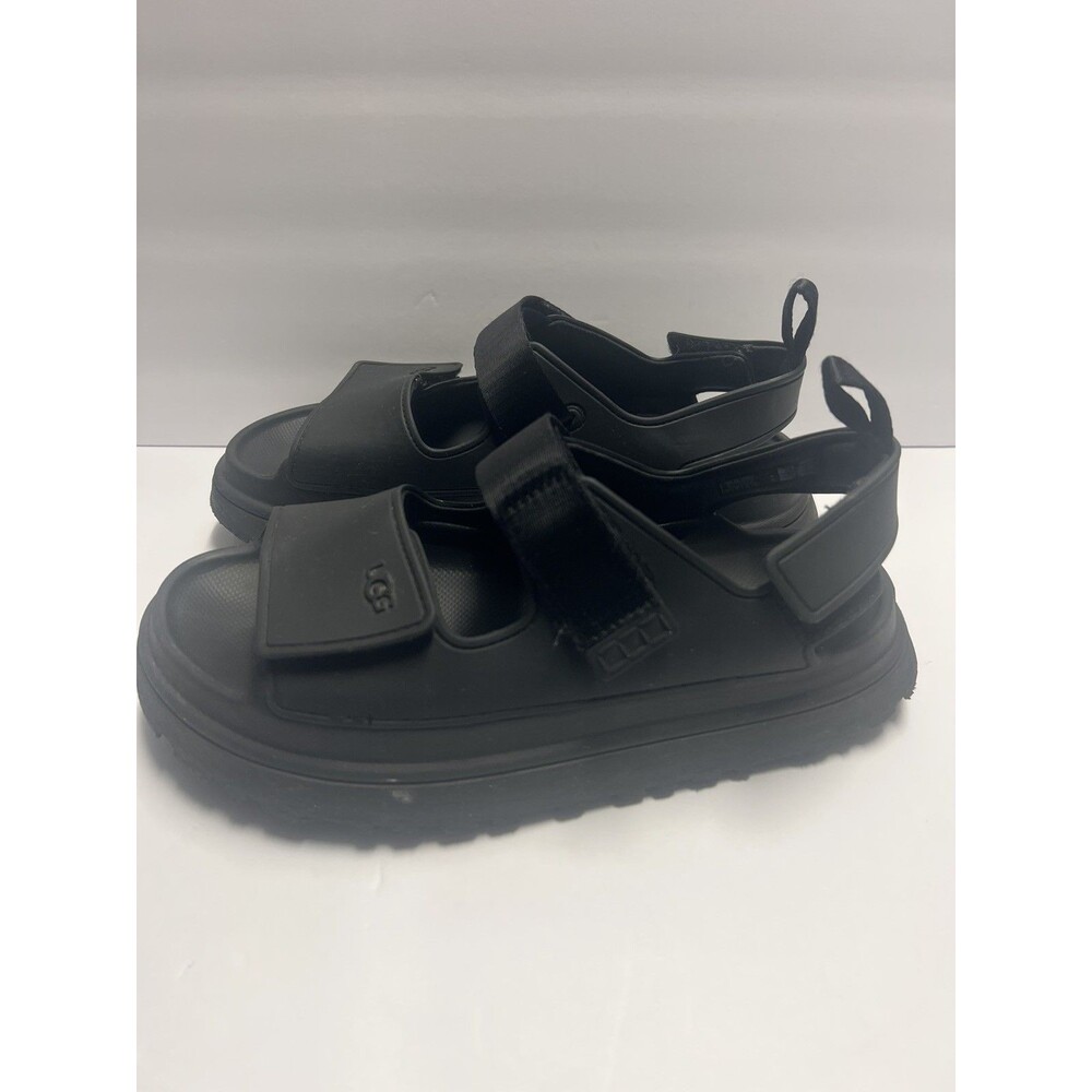 UGG Women’s Black Platform Sandals Hook & Loop Ankle Strap Logo US 6